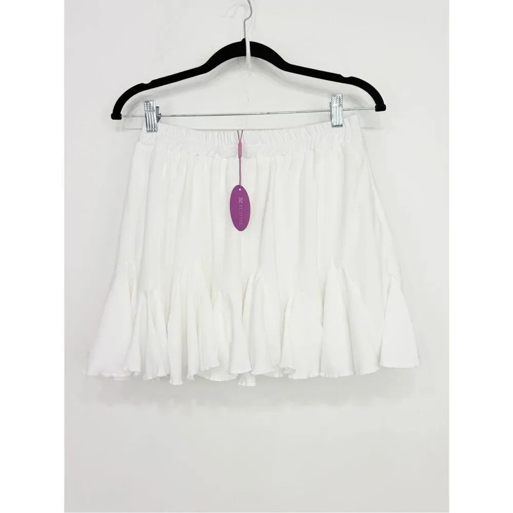 Avidlove White Flirty Flare Hem Elastic Waist Mini Skirt NEW